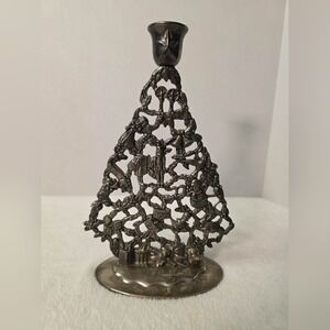 Vintage Godinger Silver Plated  Christmas Tree Shaped Candle Holder 10" x 6"‎